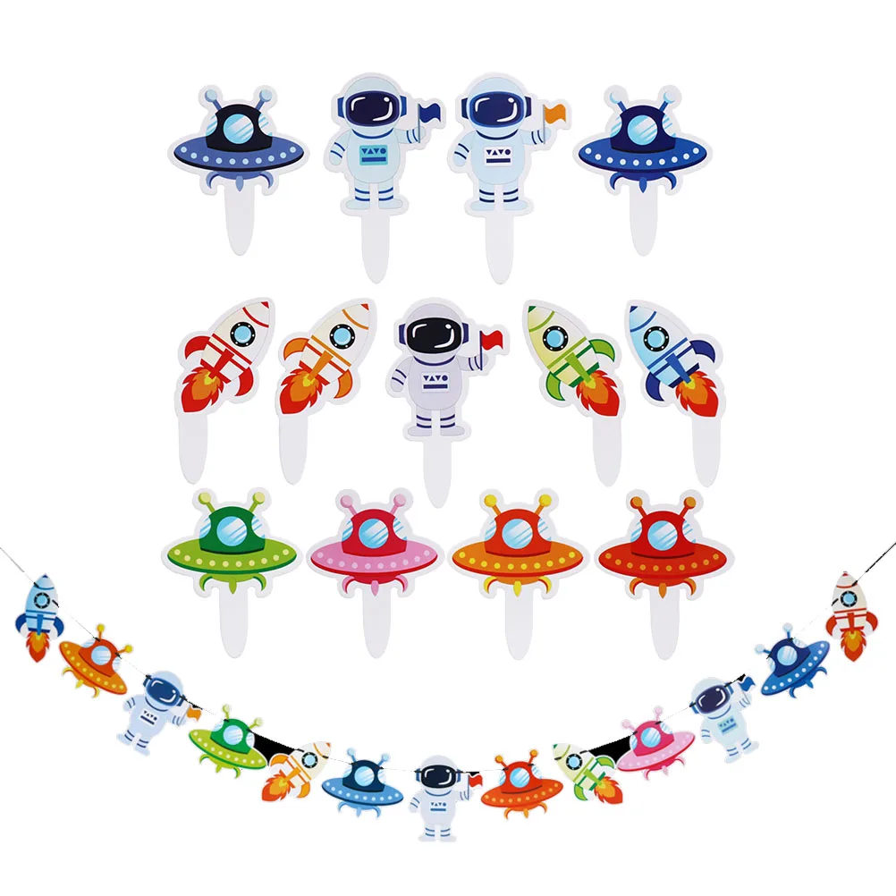 

27 Pcs Space Astronaut Bunting Decor Party Banner Hanging Flags Birthday Photo Props Theme Decoration Space Banner Set