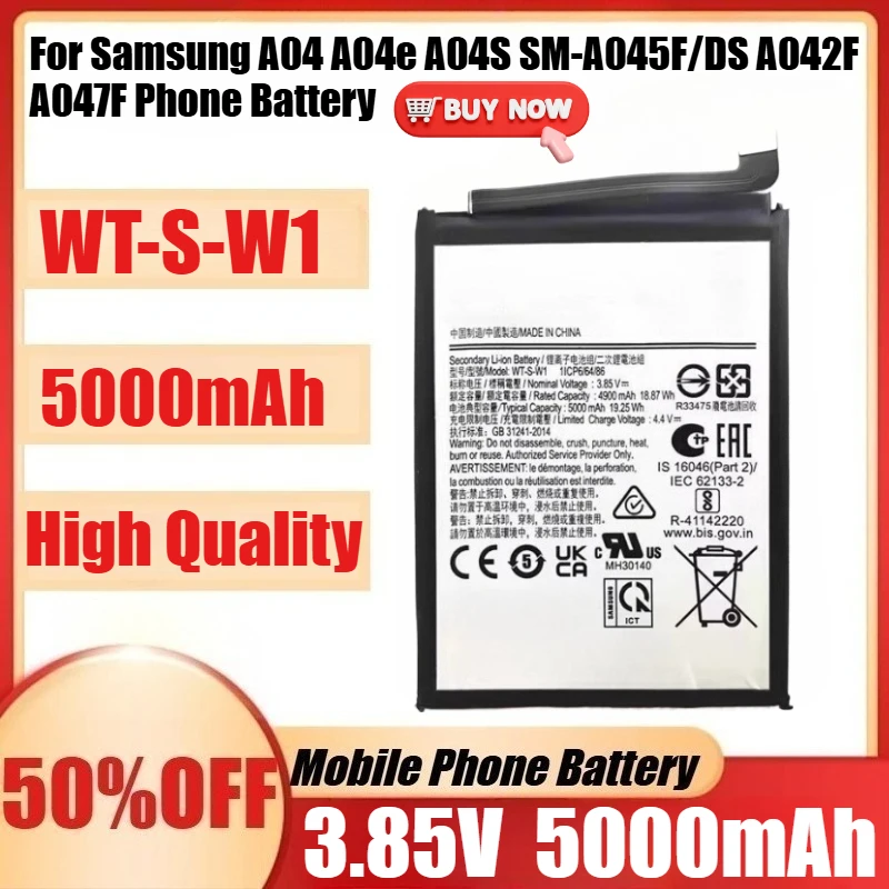 

Новый аккумулятор WT-S-W1 3,85 В 5000 мАч для Samsung A04 A04e A04S SM-A045F/DS A042F A047F Bateria для телефона