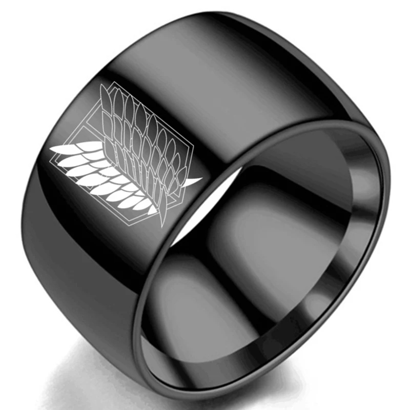 8-12mm Attack on Titan Black sliver Stainless Steel Ring Wings Of Liberty Flag Finger Rings For Men Women Jewelry Anime Fans