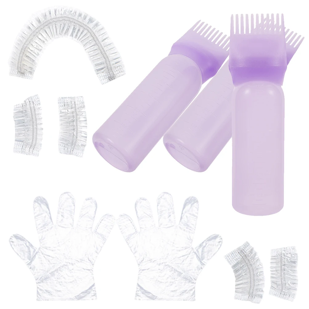 

Hair Portable Dye Kit Shower Cap Gloves Ear Covers Purple Oil Applicator Bottle Salon Tools Hair Coloring Accessories