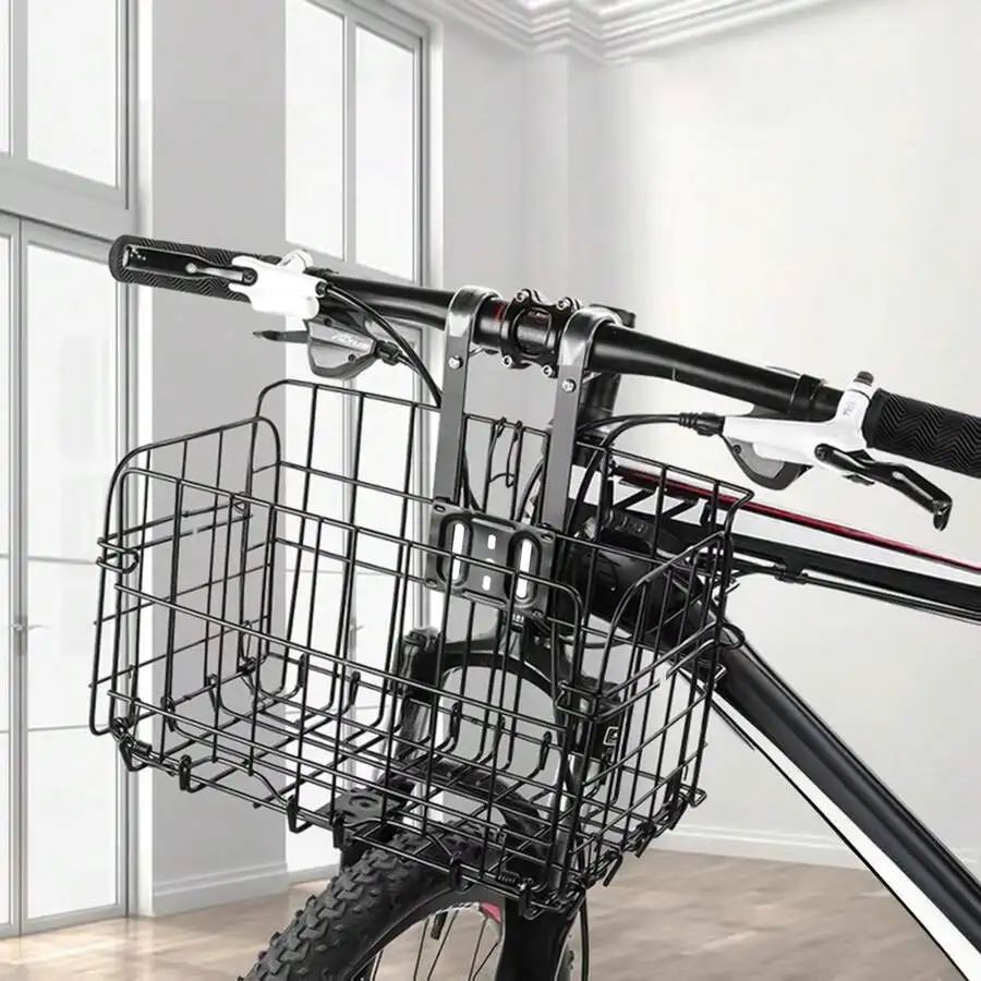 Adjustable Bicycle Front & Rear Hanging Side Folding Bike Basket, Sturdy Frame Quick Release Storage Basket For Mountain Road Bi
