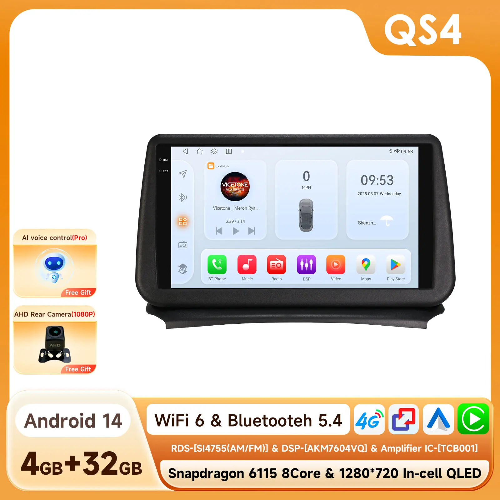 Hizpo 8-Core 2-DIN AI Android 14 autoradio voor Opel Zafira C 2010-2016, multimediasysteem met GPS, 4G, Carplay en 360° camera, aangedreven door Snapdragon 6115