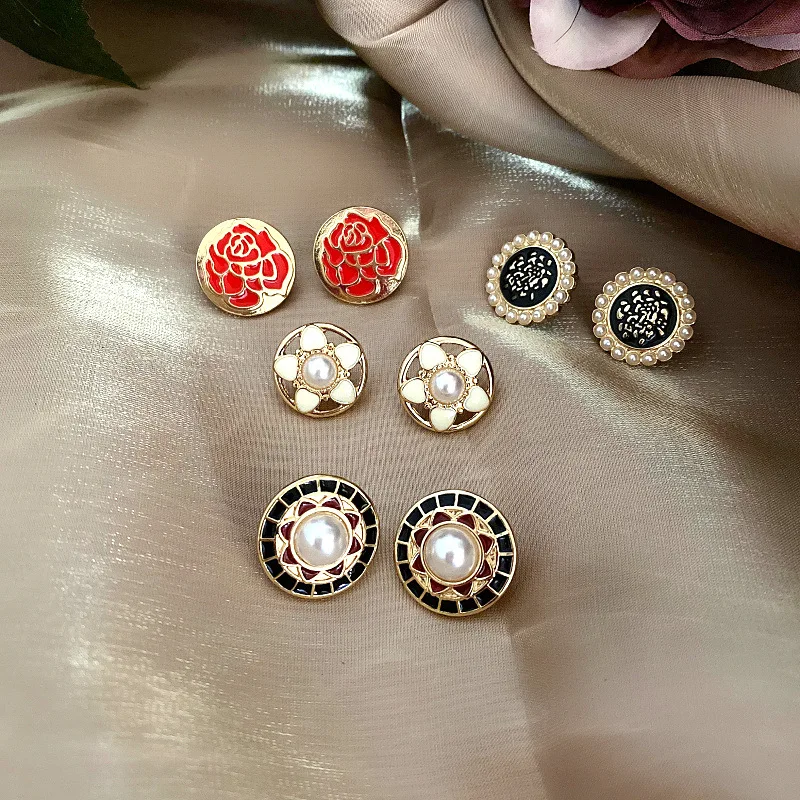 SHMIK Vintage Women Baroque Round Pearl Earrings Jewelry Exquisite Fashion Palace Style Retro Flower Ear Rings Accessories Gift
