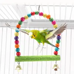 Natural Wooden Parrots Swing Toy Grinding Claw Strong Hardness Stand Supplies For Parakeet Birds Perch Hanging Swings Cage With