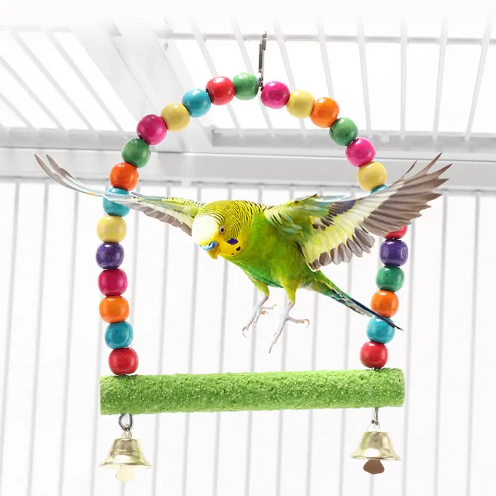 Natural Wooden Parrots Swing Toy Grinding Claw Strong Hardness Stand Supplies For Parakeet Birds Perch Hanging Swings Cage With