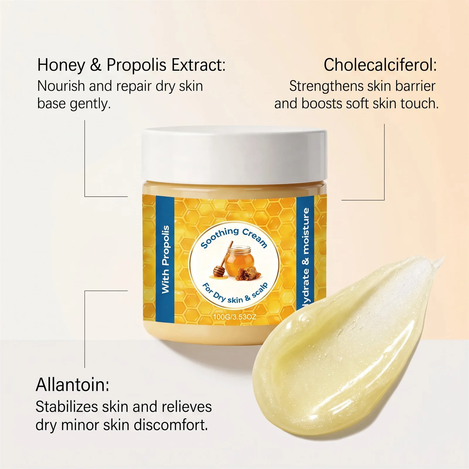 Feuchtigkeitsspendender Balsam-Stick Honig Vitamin C Gesichts-Hydratisierungscreme Kollagen Gesichtsserum-Set Beruhigende Reparatur Sanfte Nährende Hautpflege – Detail 9