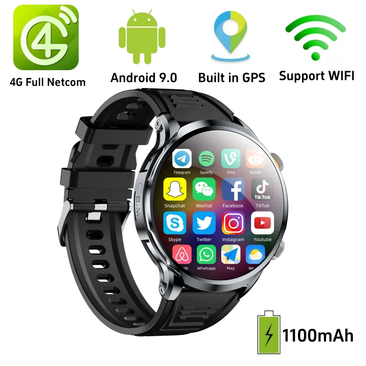 

4G Full Netcom 1.95 Inch 4G Android 9.0 RAM 8GB Smart Watch 5MP Camera GPS Google Play Store 128GB ROM H18 PK V20 V10 Smartwatch