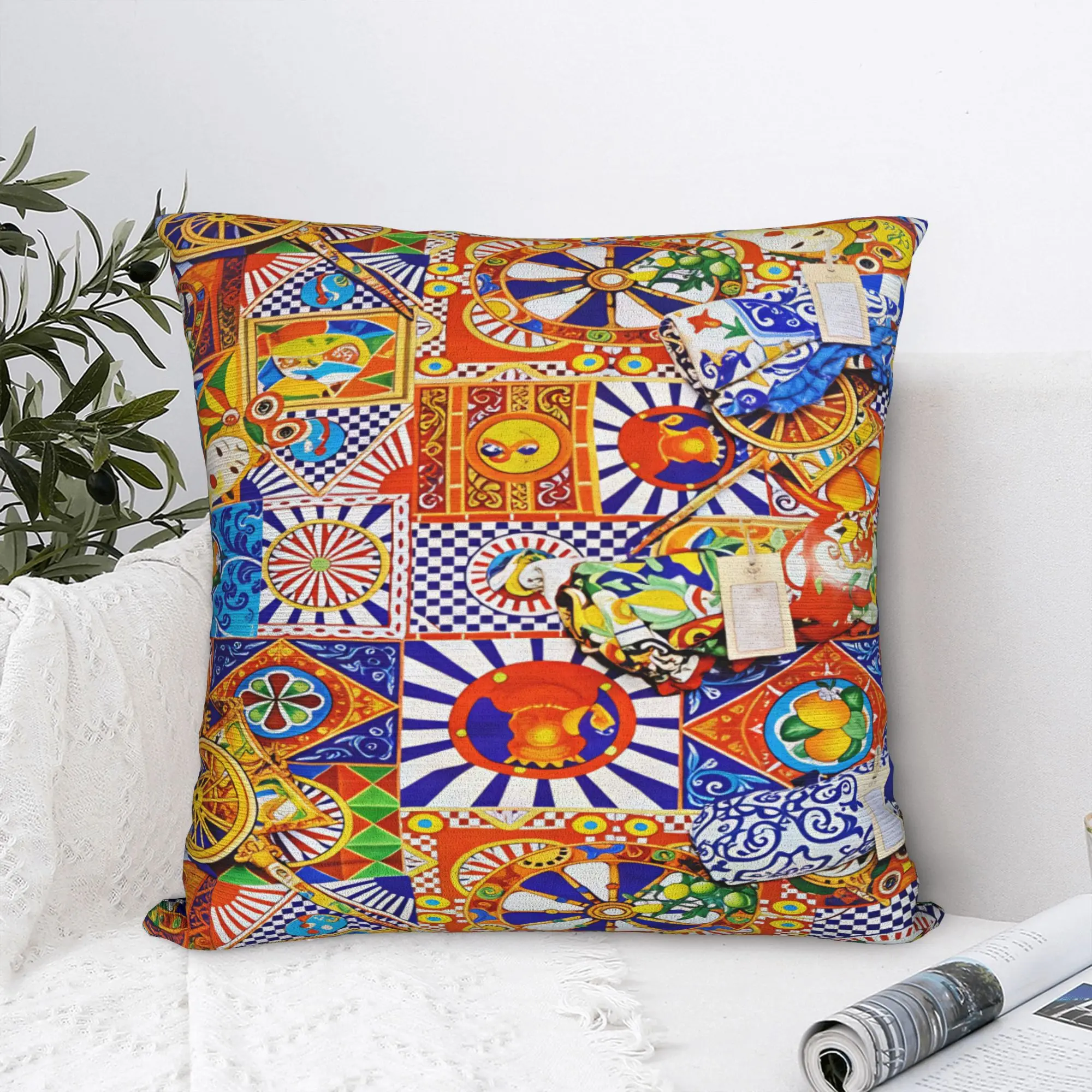 Italy Cute Print Sicilia Sicily Love Trinacria Pillow Cover  Square Cushion Cover Morden Pillow Case For Living Room Chair