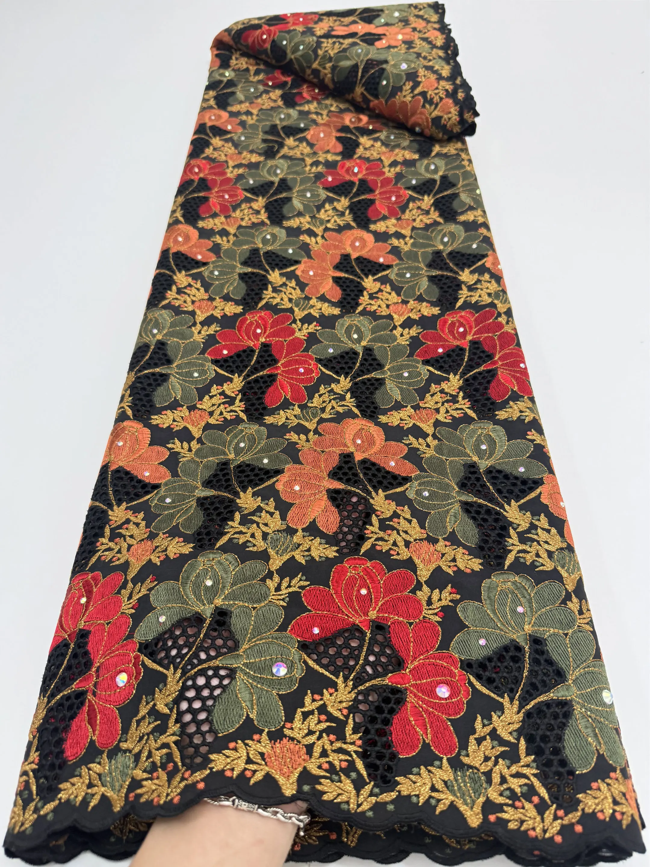 Telas africanas de lujo de 5 metros, tela de encaje suizo 3D de algodón con pedrería de alta calidad para vestido de novia, estilo suizo