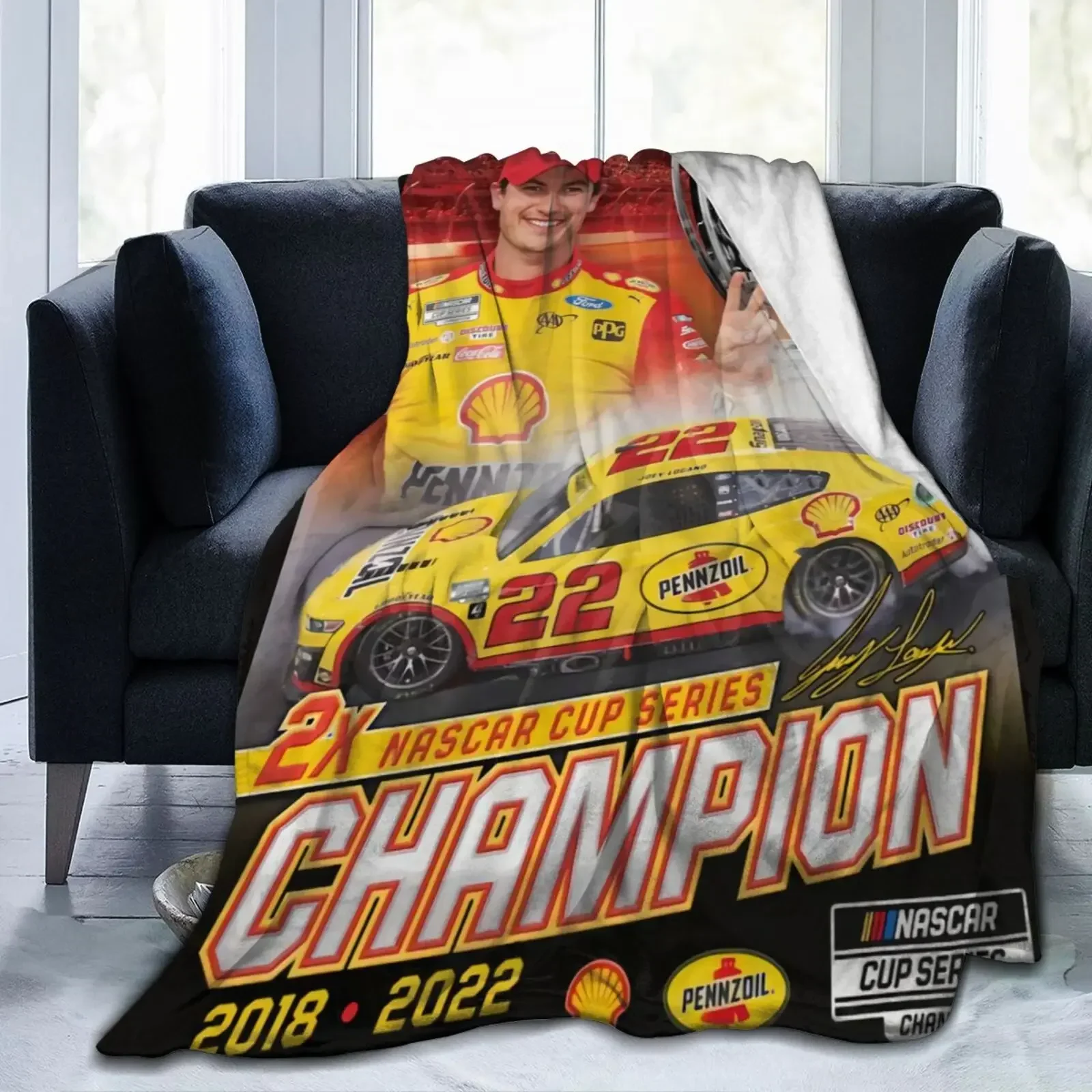 3D Print Joey Logano 22 2X Champion Blanket Soft Sofa Cover Throw Blanket Fleece Tapestry Warm Bed Blankets for Bedroom Couch