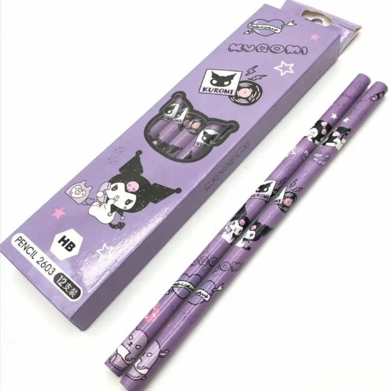

New Kawaii Sanrio 12Pcs/Box Pencil Melody Kuromi Cinnamoroll HB Black Write Draw Pencils Primary Stationery Students School Gift