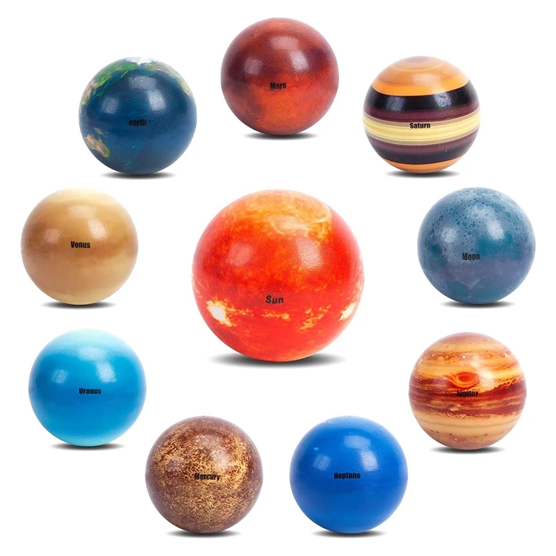 

10PCS Mini Solar System Stress Balls Planets Squeeze Balls Space Toys For Kids Early Learning Stress Relief Fidget Toy