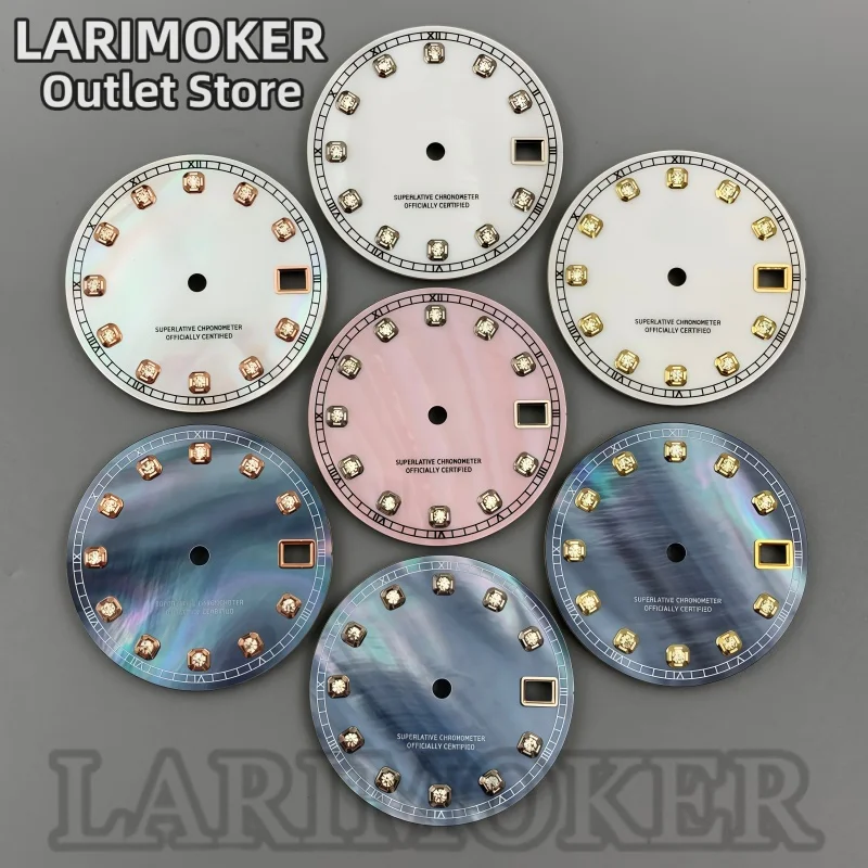 

LARIMOKER 28.5mm Watch White Ceramic Dial with Diamond Markers Roman Numeral Dial Accessory Fit NH35 Movement Watch accessories
