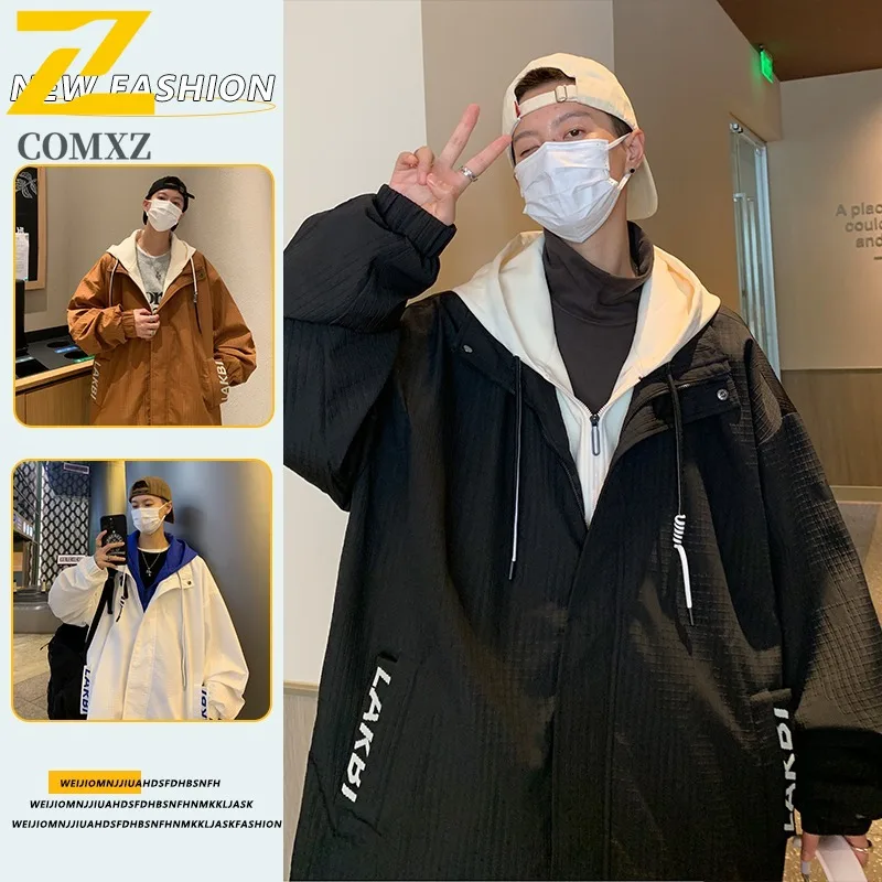 

COMXZ 2025 для мужчин и женщин ветрозащитная спортивная уличная модная повседневная искусственная куртка из двух предметов модная уличная стильная водонепроницаемая тактическая куртка