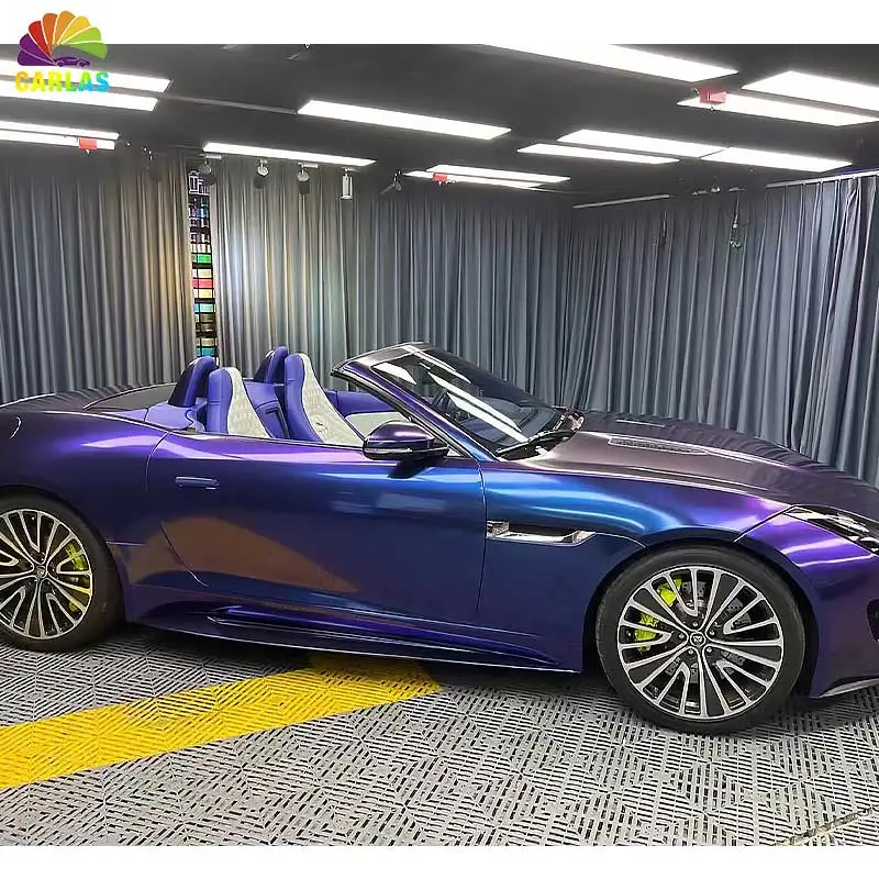 Great Deals：Carlas High Quality 1.52*17m Vinyl Phantom Blue/Purple Chameleon PVC Gloss Car Wrap Vinyl Sticker Color PPF Wrapping