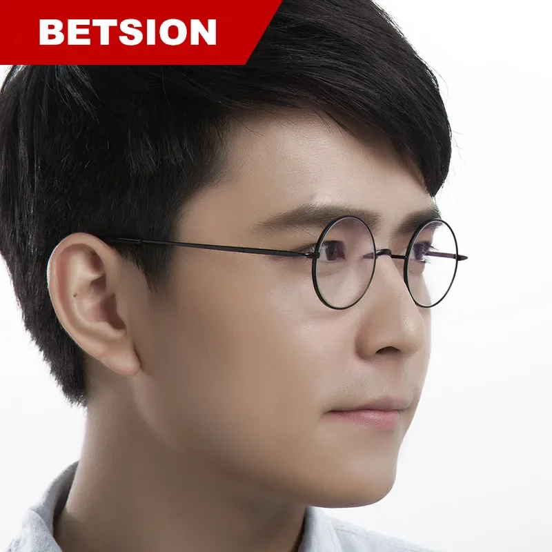 BETSION Luxury Titanium 44mm Vintage Round Eyeglass Frame Man Women Spectacles Glass