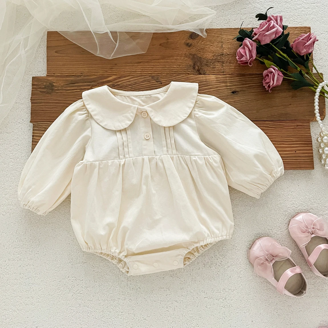 Autumn and Winter Baby Female Infant Korean-style Long Sleeve dress Rose Lace Vest Contrast Two-piece Suit