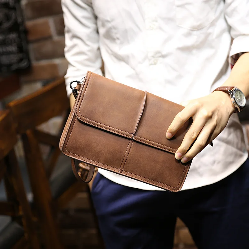 Vintage PU Leather Men\'s Clutch: Large Capacity Handheld Bag for Underarm or Phone