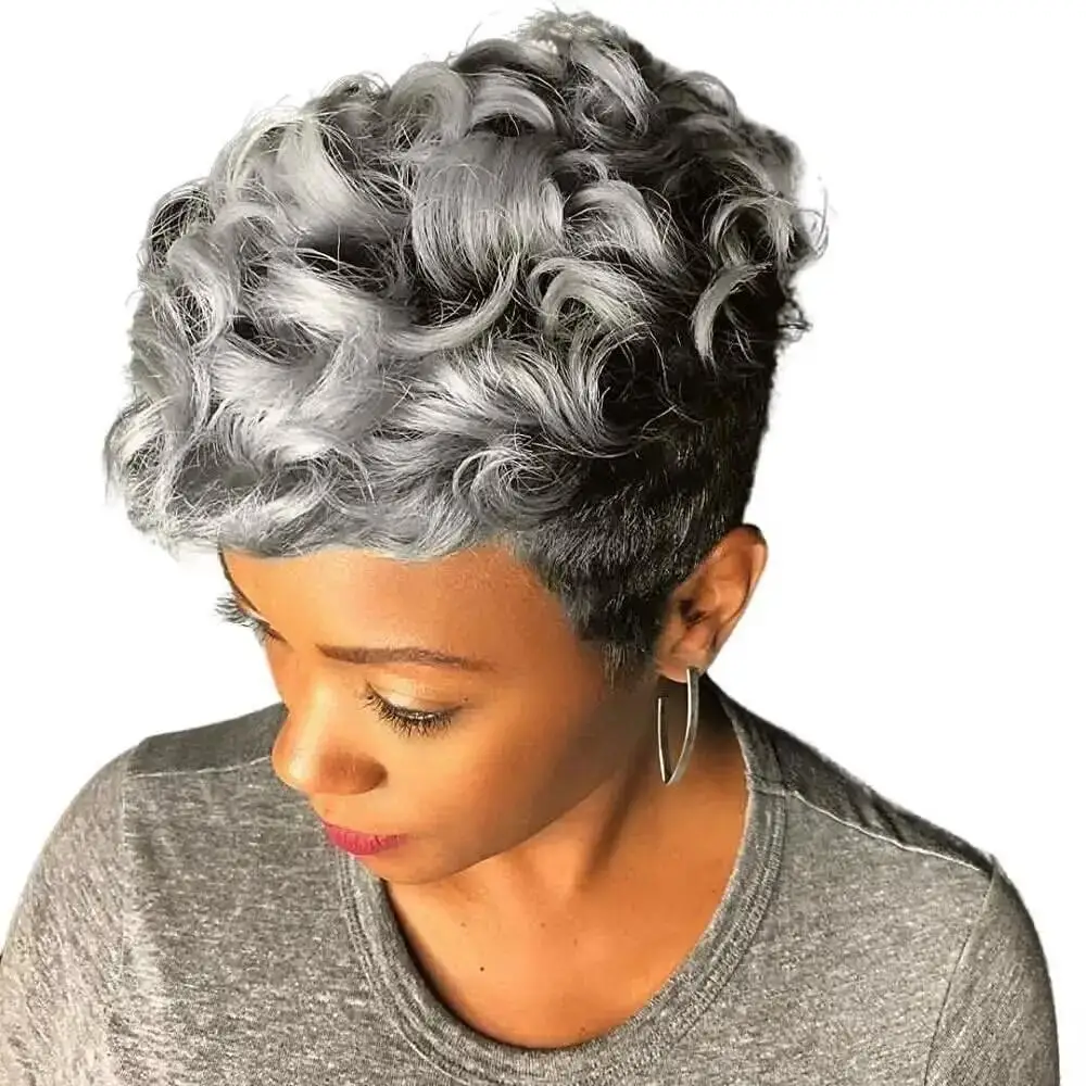 Short Pixie Wigs for Black Women Short Black Curly Pixie Wigs Synthetic Hair Wigs for Black Women Natural Wavy Black Pixie Cut image 3