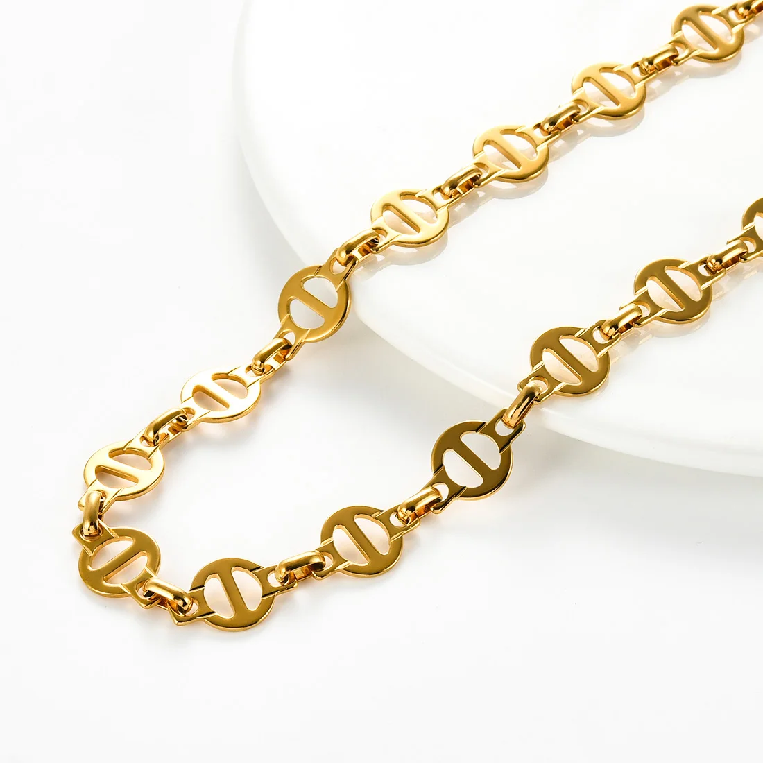 10.5mm Stainless Steel Chunky Hip Hop Coffee Bean Chains Men Women Gold Silver Choker Pig Nose Necklace Wholesale view 5