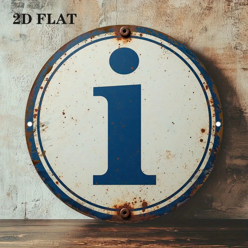 2D Metal Sign Vintage Round Metal Sign Blue White Rustic Wall Decor, 7.79 Inch Retro Questionnaire Plaque for Home Hospital Trav