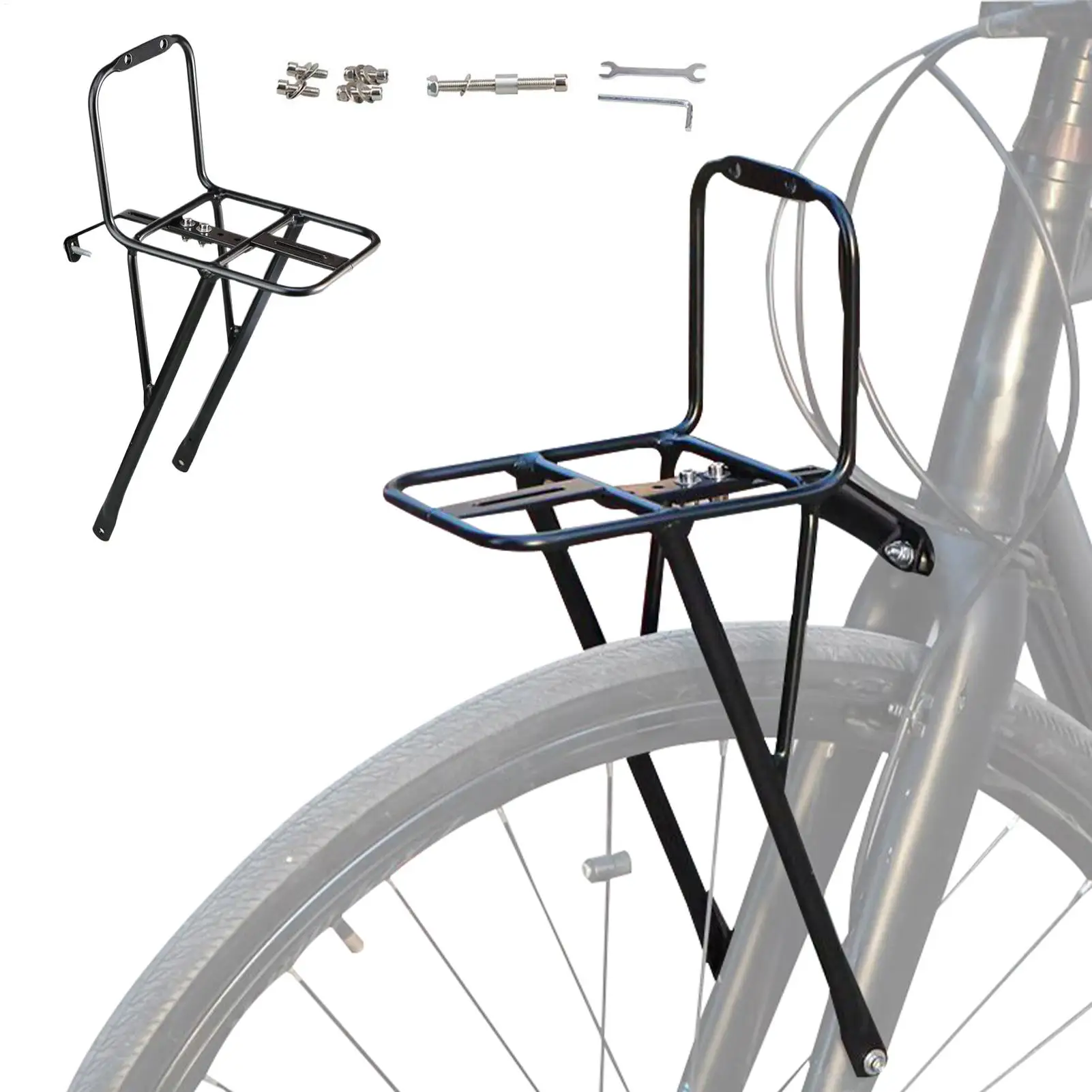 Bike Front Rack Mountain Road Bicycle Front Basket Holder Rack for Commuting Travel Grocery Bag Dirt Bike Cargo Carrier Bracket