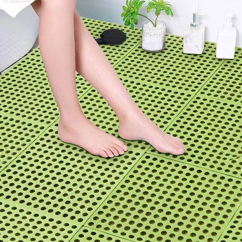 Interlocking Rubber Floor Tiles Mats, 5pcs Double Non-Slip Drainage Tiles Mat with Drain Holes Sucks,Deck Flooring,11.8\