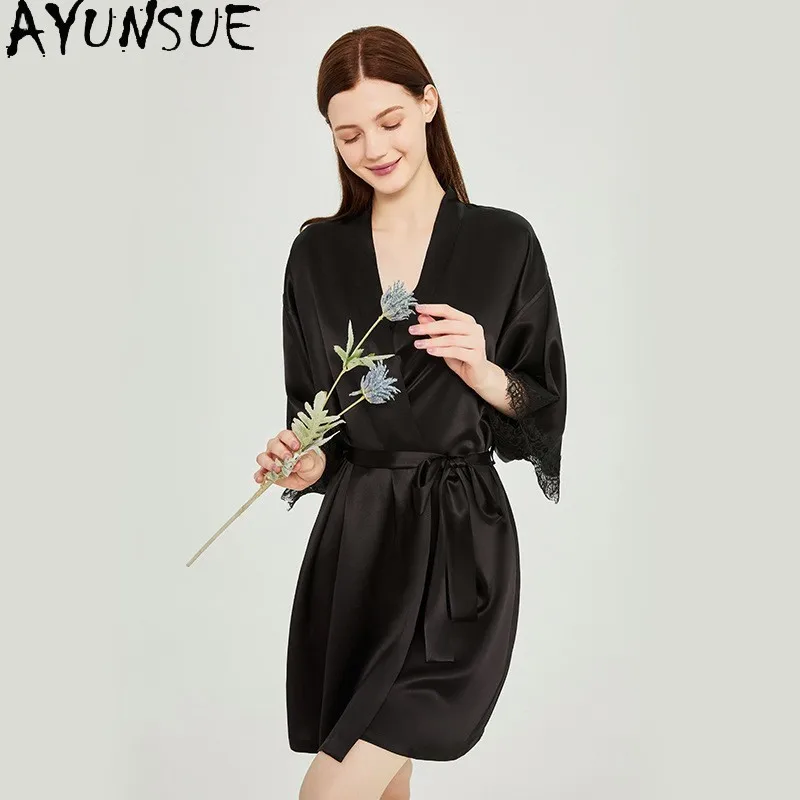 

AYUNSUE 100% Натуральный Шелковый Халат из Тутового Шелка для Женщин, 16ММ, Весна-Лето 2026, Домашняя Одежда, Утренний Халат на Шнуровке