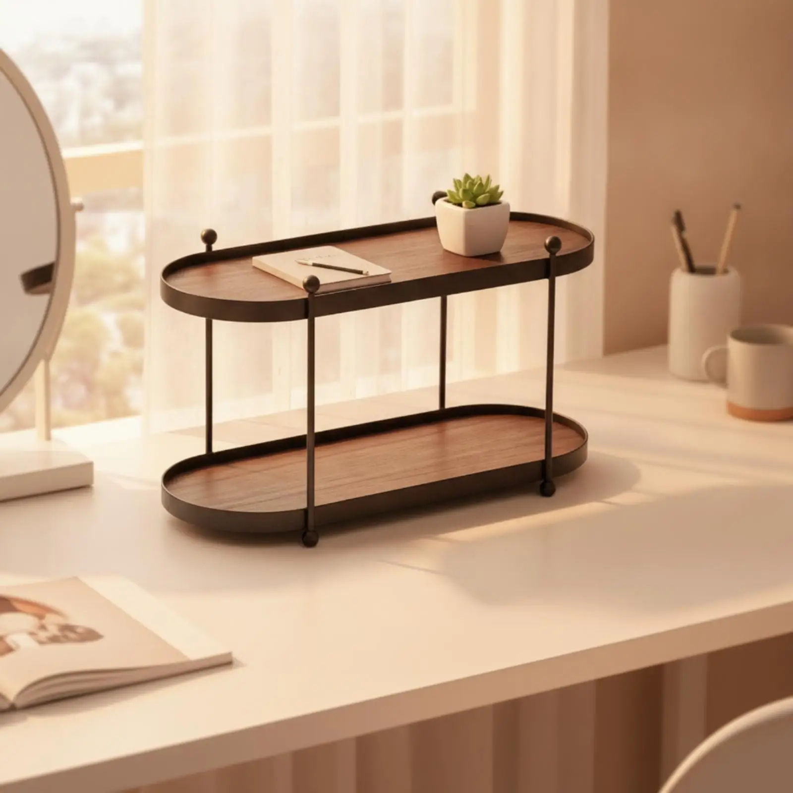 Compact Iron Countertop Storage Rack Shelf Organizer for Bathroom Vanity Desk Kitchen Spice