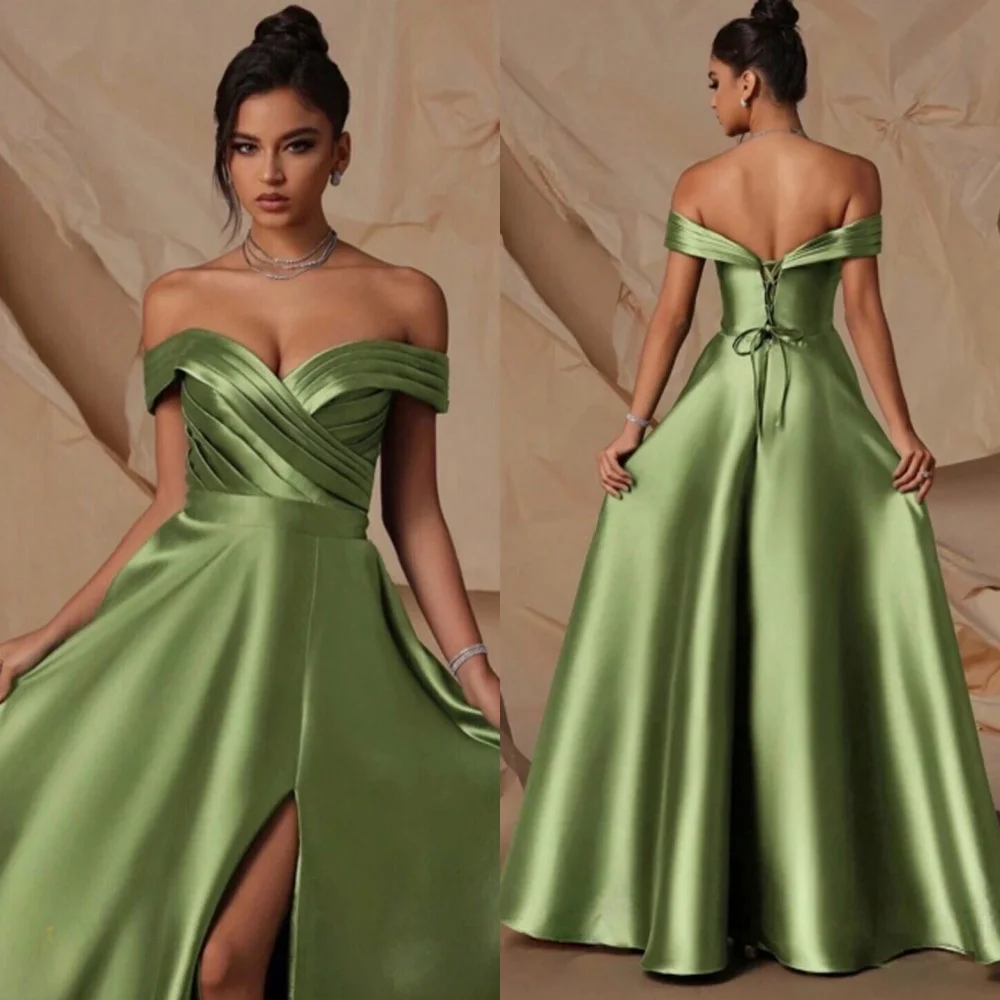 

Customized Classic Off the Shoulder Sleeveless Evening Dress High Quality Satin Prom Dresses Temperament Bespoke Occasion Gowns