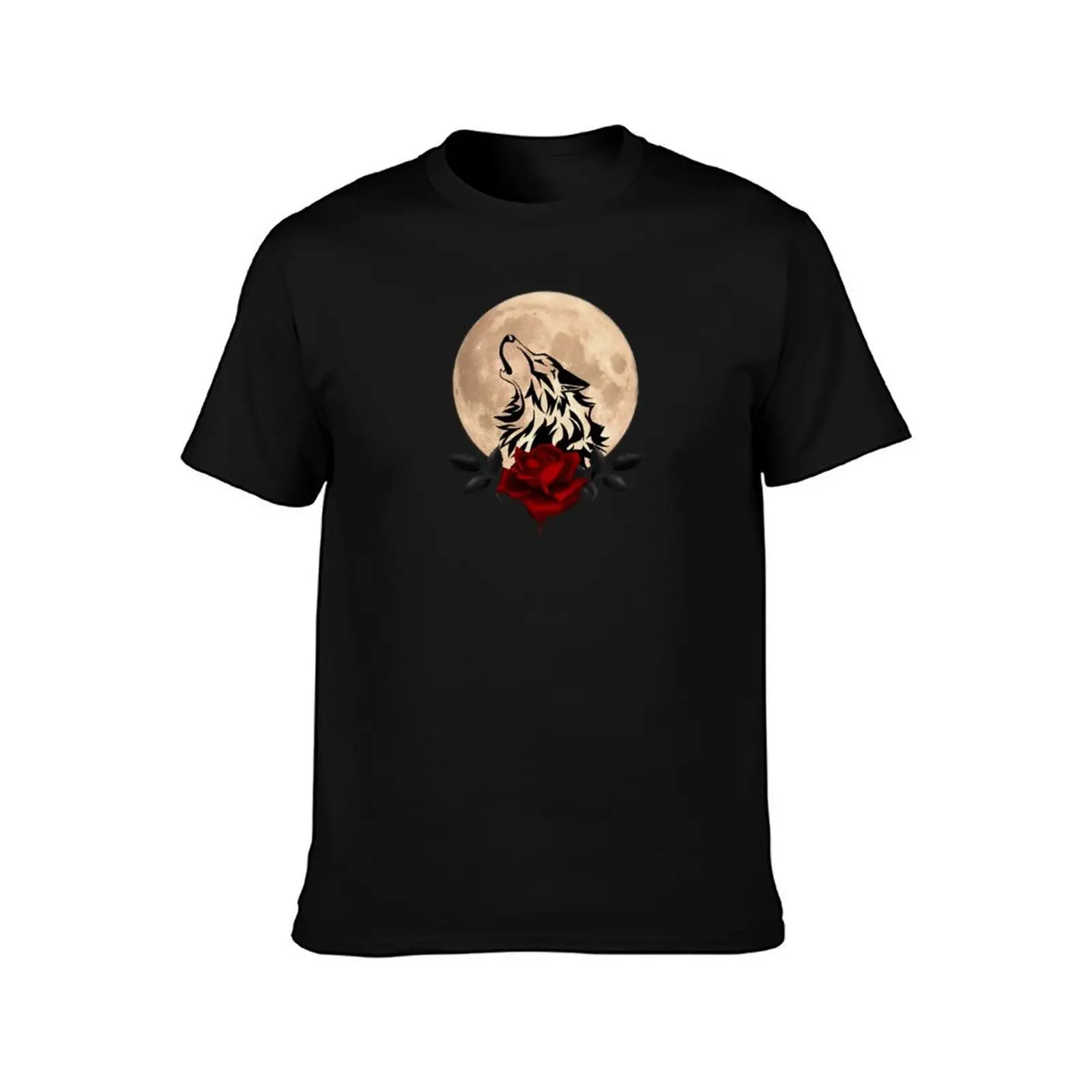 Wolf and bleeding rose T-Shirt, Summer Casual Cotton Tee, Oversized Streetwear Tops, Vintage Graphic Print, Unisex Men Women