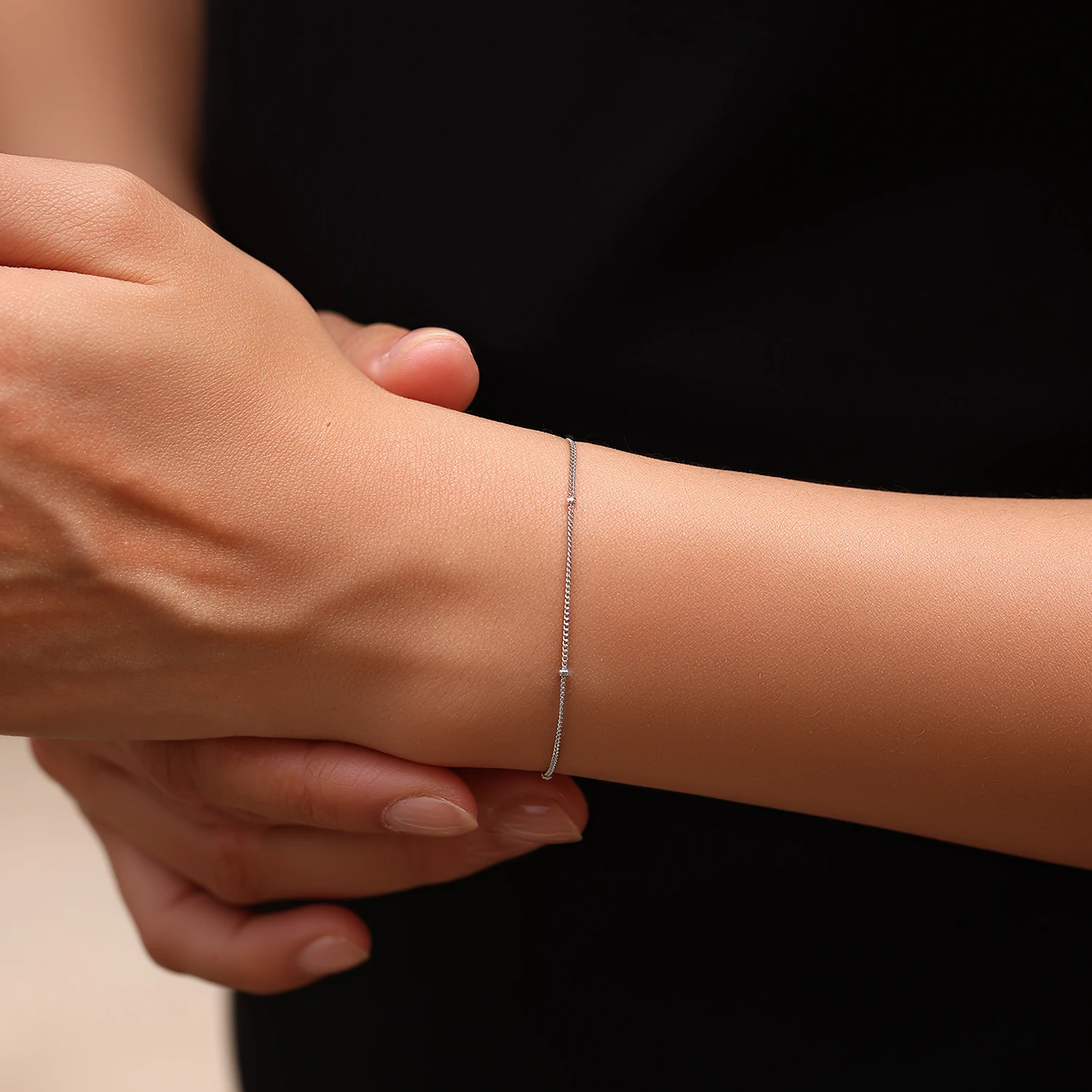 MODIAN 925 Sterling Silver Minimalist Chain Bracelet Women Dainty Thin Bead Hand Stackable Bracelet For Women Daily Jewelry view 3