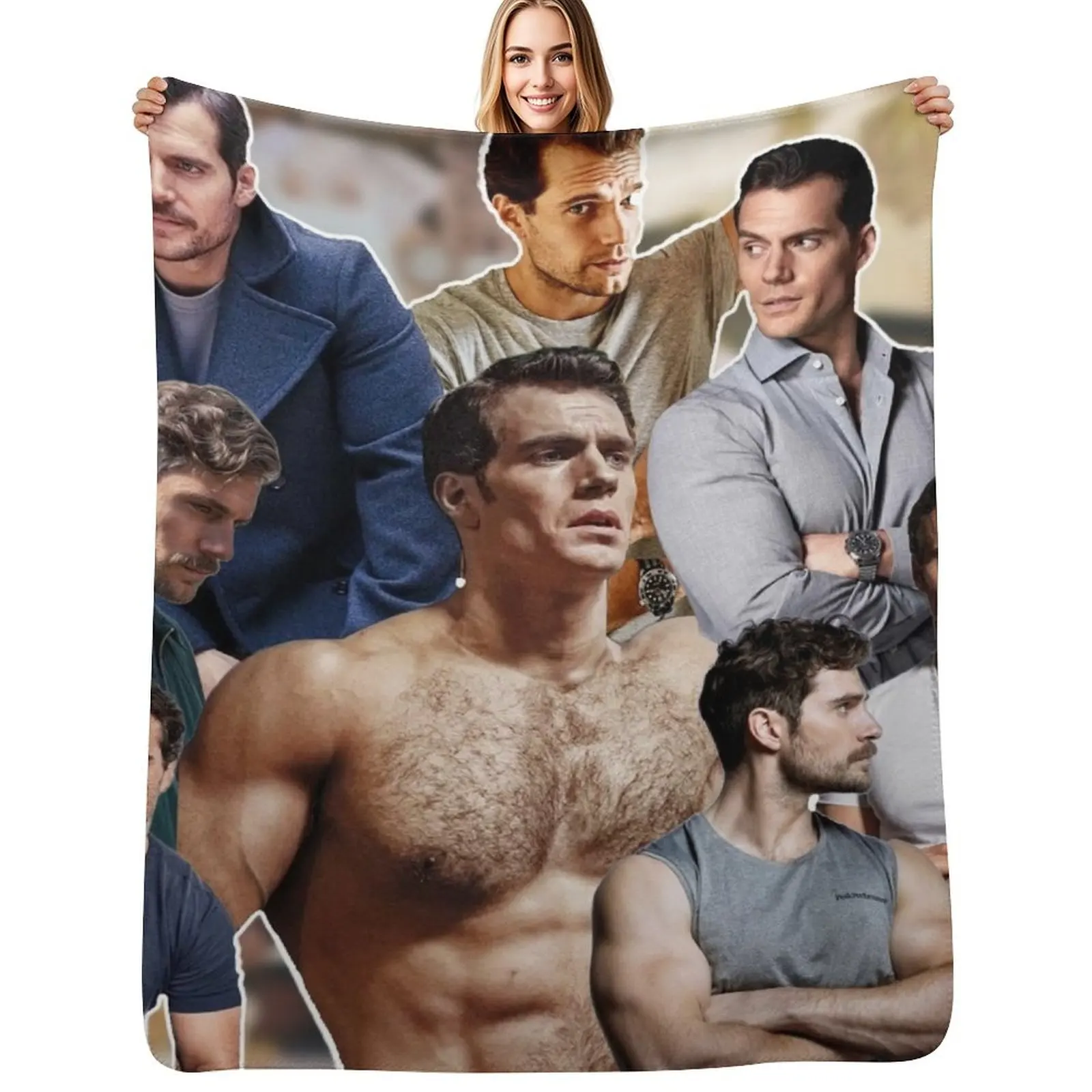 

Henry Cavil photo collage Throw Blanket Shaggy Furry Soft Blanket for Bedroom Living Room