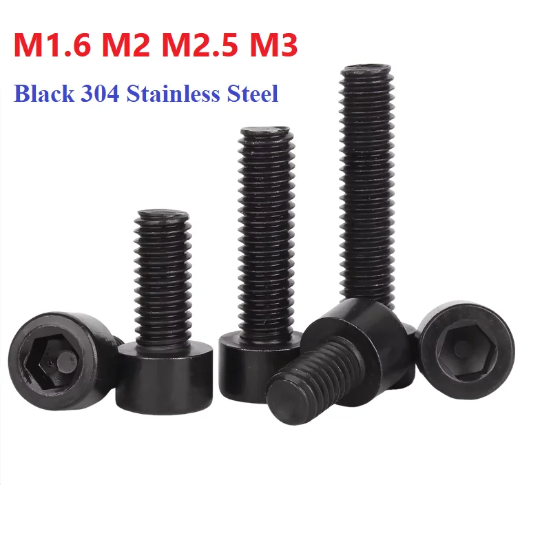 Black Stainless Steel 304  Hexagon Hex Socket Head Cap Allen Bolt M1.6 M2 M2.5 M3  Screw New