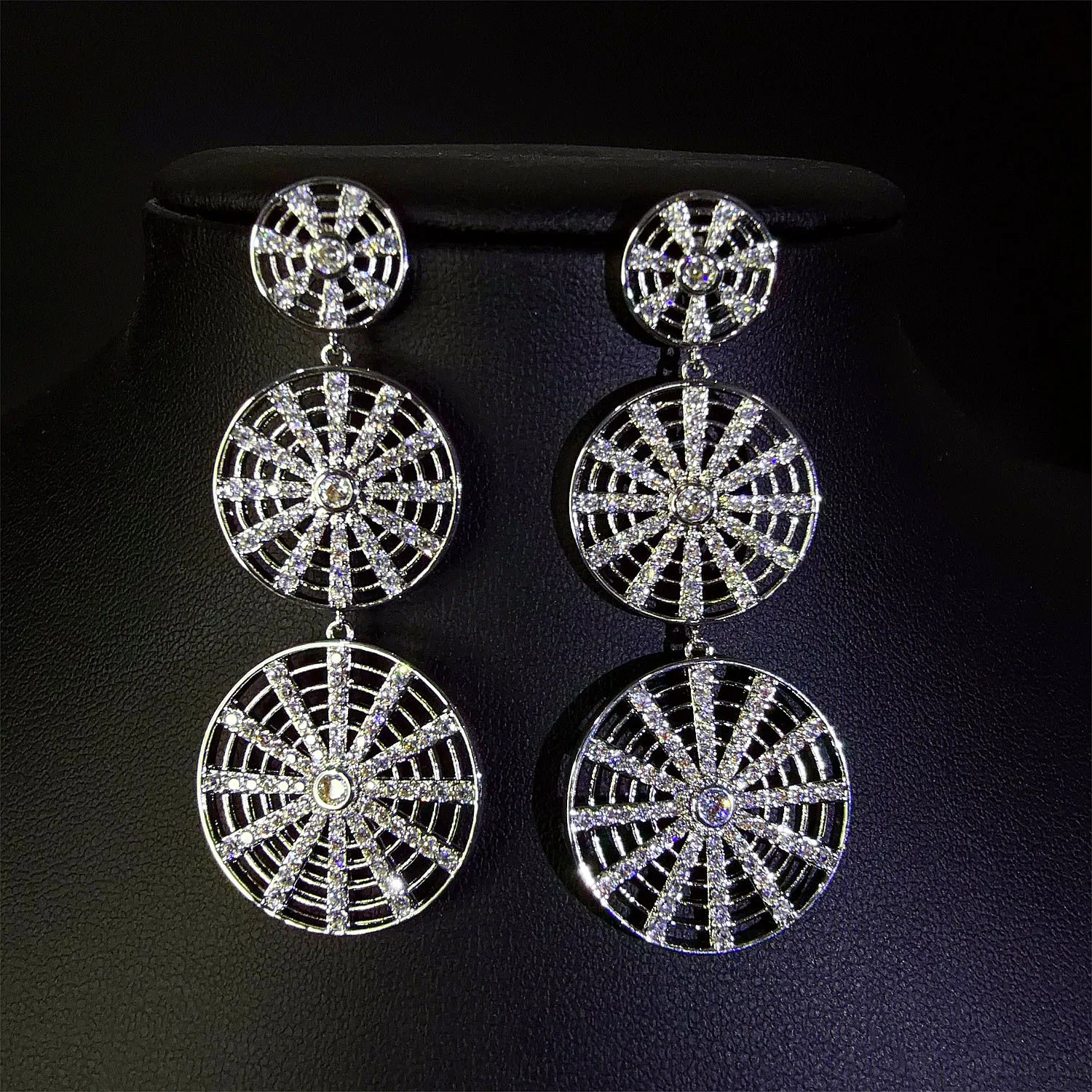 

silver gold color earrings for women jewelry 2026 new shiny zircon cut out round dangling earrings gala event party jewelry