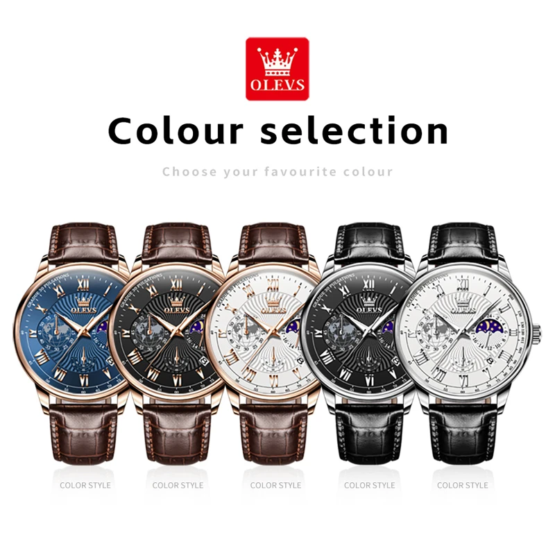 OLEVS-Relógio de quartzo impermeável masculino, relógio de pulso luminoso, fase da lua, cronógrafo calendário, relógios casuais, original, 2893