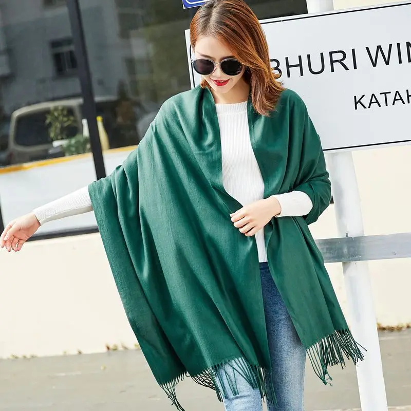 200g Solid Color Imitation Cashmere Men's and Women's Scarf Monochrome Scarf Shawl Autumn and Winter Red Scarf 200*70CM
