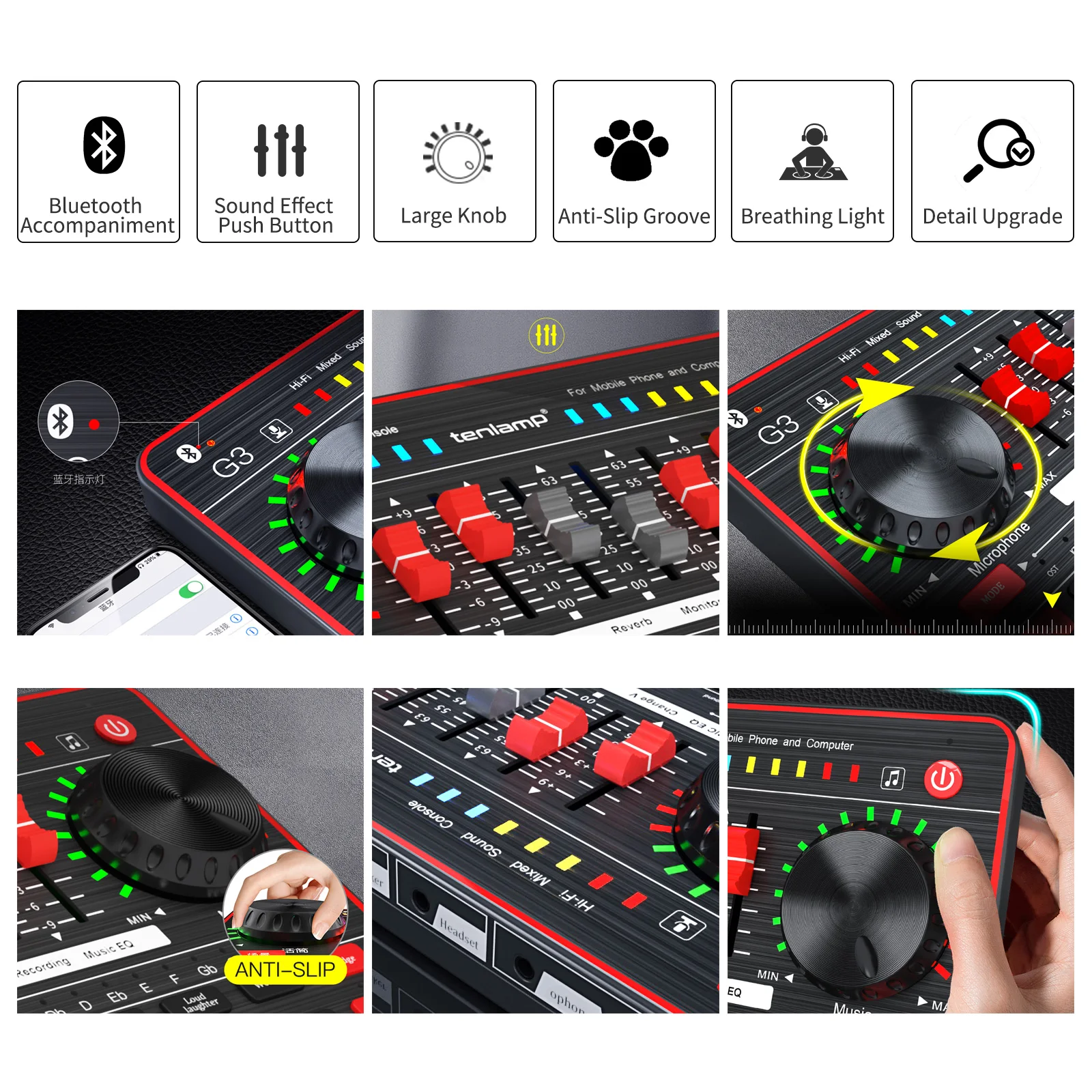 Tenlamp pojedyncza karta dźwiękowa na żywo dla Usb do telefonu komórkowego interfejs Audio transmisja na żywo Webcast karta dźwiękowa Bluetooth dla komputer stancjonarny