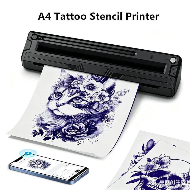 Portable A4 Thermal Printer Multi functional Tattoo Stencil Printer Mini Tattoo Printer Machine Compatible with Phone Tablet PC