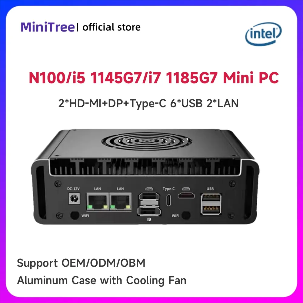 11Th Gen Desktop Indutrial Computer Core i9 1195G7 2xRS232 COM Mini PCIE WIFI 4G Ubuntu N100 Mini PC Firewall Appliance RJ45 Lan