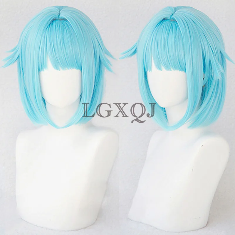 Parrucche Shino Hajime gioco ES Shino Hajime parrucca Cosplay blu parrucche corte resistenti al calore Lolita In Stock + cappuccio parrucca gratuito