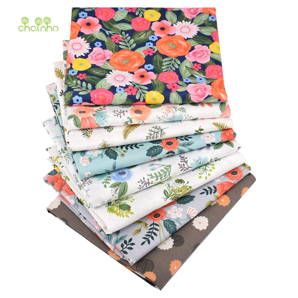 Chainho,Printed Twill Weave Cotton Fabric,DIY Quilting Sewing Material,Patchwork Cloth,8 Designs Flower Series,2 Sizes,15C117
