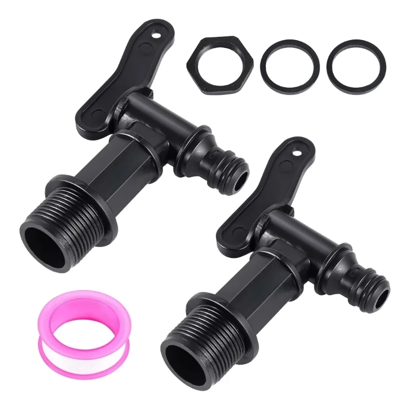 Pack of 2 Outlet Taps for Rain Butt 3/4 Inch Plastic Replacement Tap with Seal Lock Nut Sealing Tape for Rainwater Butt