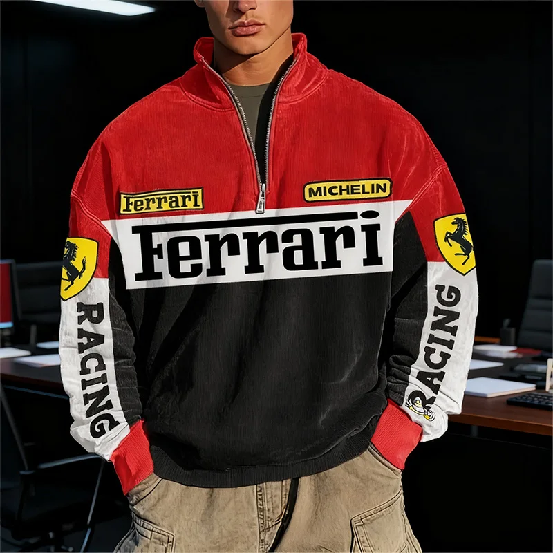 フェラーリ-sp1-812-f40-f12tdf-sf90-488-f1-フリート-3d-プリント-レーシングスーツ-サイクリング-防風-暖かい-長袖-コットン-ハーフジップトップ