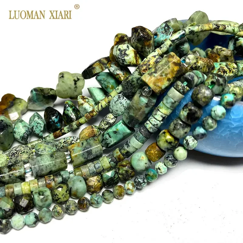 Wholesale Natural Stone Beads  African Turquoise Faceted Round Square Oval Matte Flat Rondelle for Making Jewelry DIY Bracelet