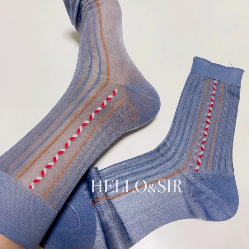 

Men's Socks High Quality Elastic Nylon Stripe Business Dress Tube Socks for Men Formal Wear Sexy Transparent Sheer Crew Socks