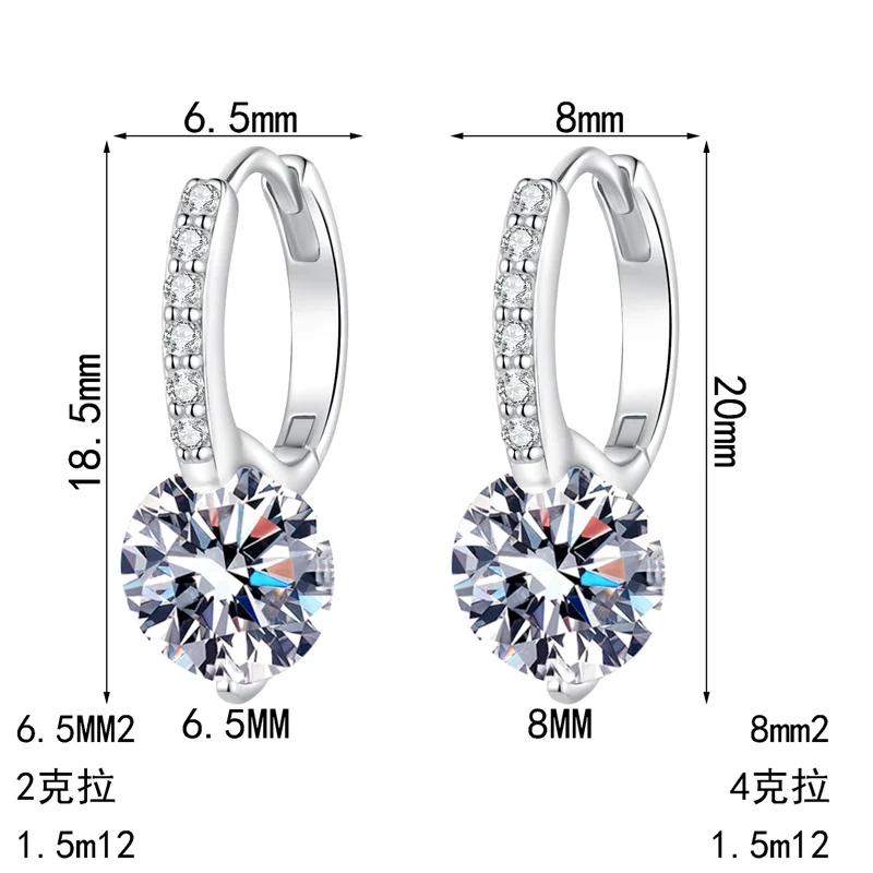 

ZFSILVER s925 Silver 1ct White Moissanite Classic Color D New Round Earring Charms Women Accessories Jewelry Party Gift AZ1329-E