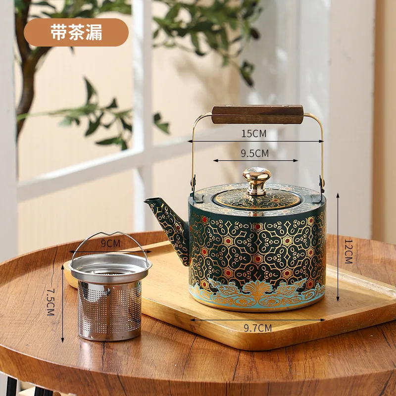 Zml stainless steel teapot - premium large capacity afternoon tea pot - floral tea infuser