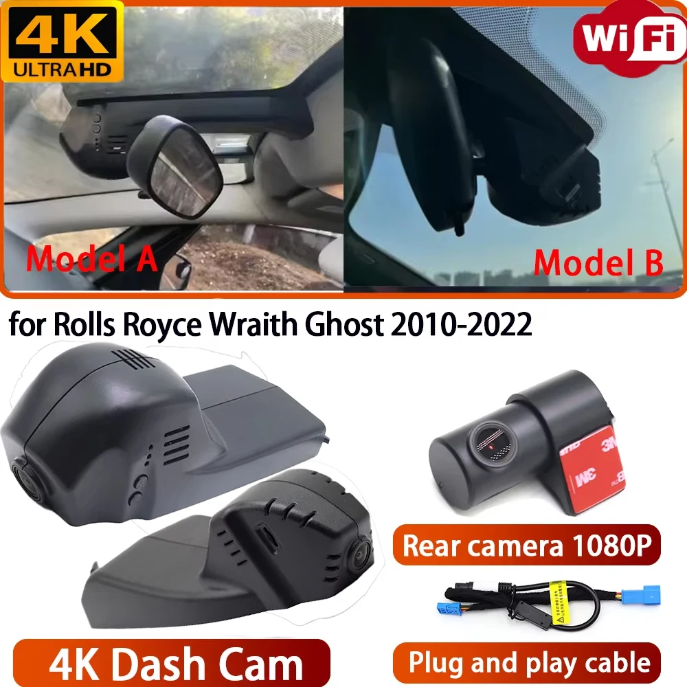 for Rolls Royce Wraith Ghost 2010-2022 Video Recorder 4K DVR Dash Cam Wifi Camera 170 Wide Angle Plug & Play Loop Recording