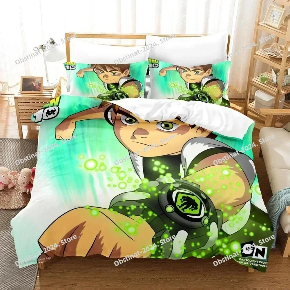 Cartoon Teenage Hacker Ben Bedding Set Printed single Comforter Quilt Bed Cover Duvet Cover Pillow Case 3 Pieces Kids Adult Size